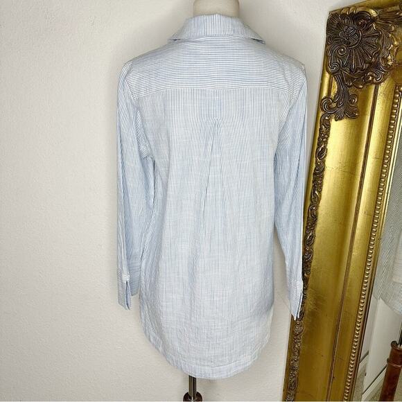 Vineyard Vines Chambray Pinstripe Split Collar Tunic Long Sleeve Popover Size XS - Picture 2 of 5